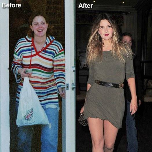 Drew Barrymore before and after weight loss - Fat to Fit Hollywood Celebrity