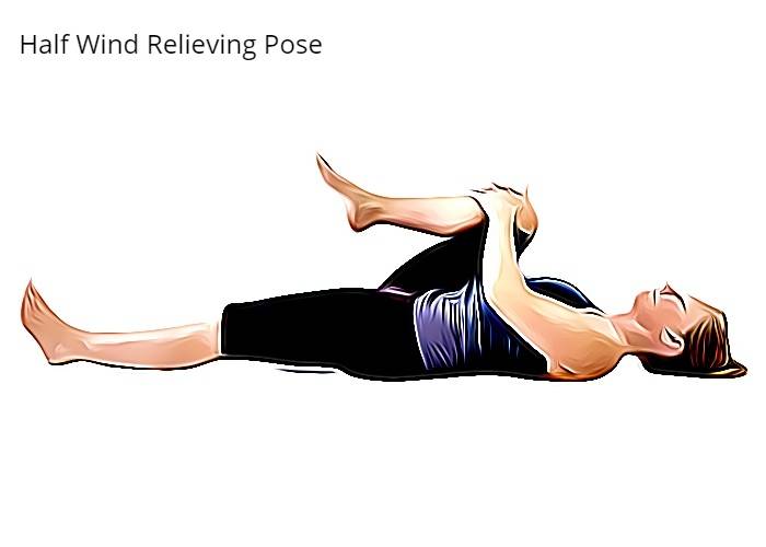 Steps for Ardha Pavanamuktasana or Half Wind Relieving Pose