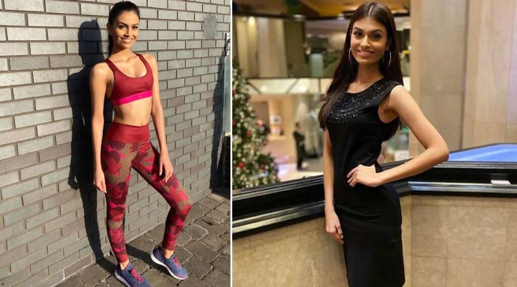 Suman Rao - Collage posing in Red Activewear and Black Dress