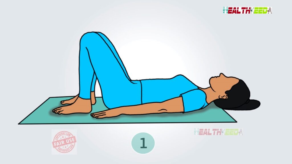 Bridge Pose Yoga - Step 1 | Vector image of a girl is posing in blue 