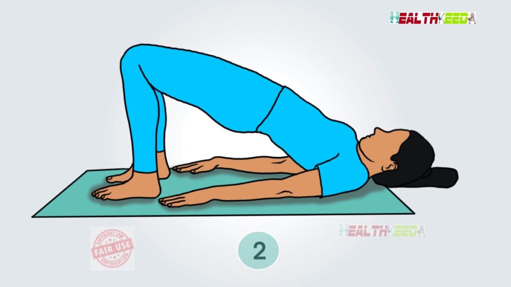 Bridge Pose Yoga - Step 2 | Girl is posing in blue dress