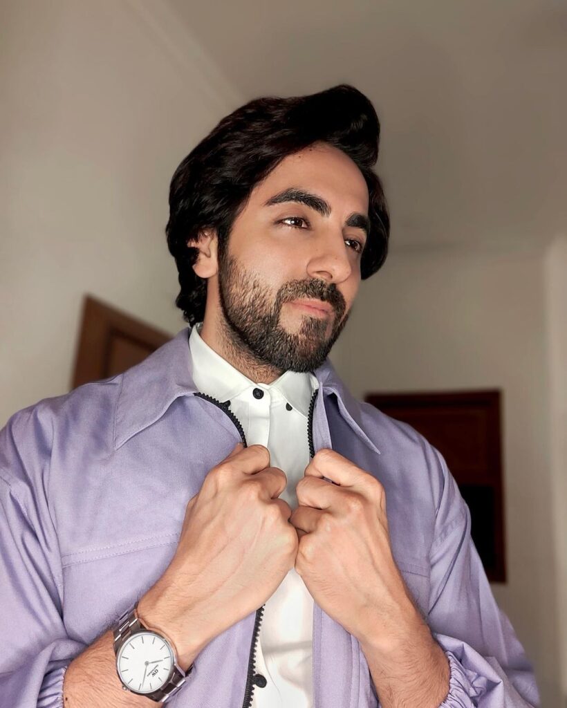 Ayushmann Pose with Side Flick in light purple shirt - New hairstyle