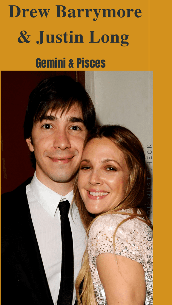 Justin Long (Gemini) and Drew Barrymore (Pisces)- Pisces Compatibility Signs