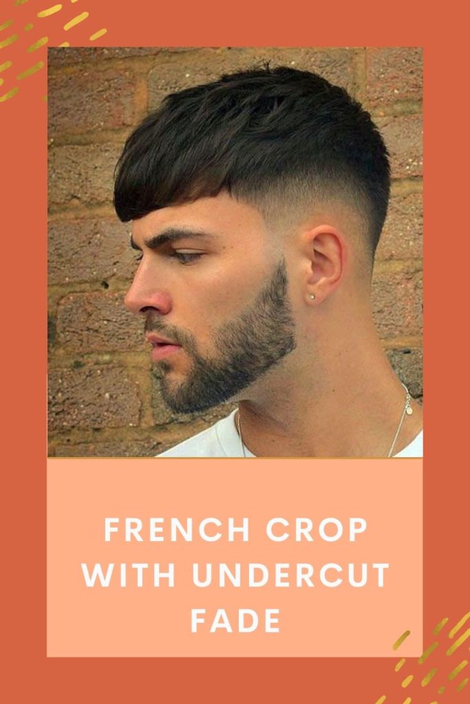 A young man is posing with his French crop with undercut fade look - beard styles for older man