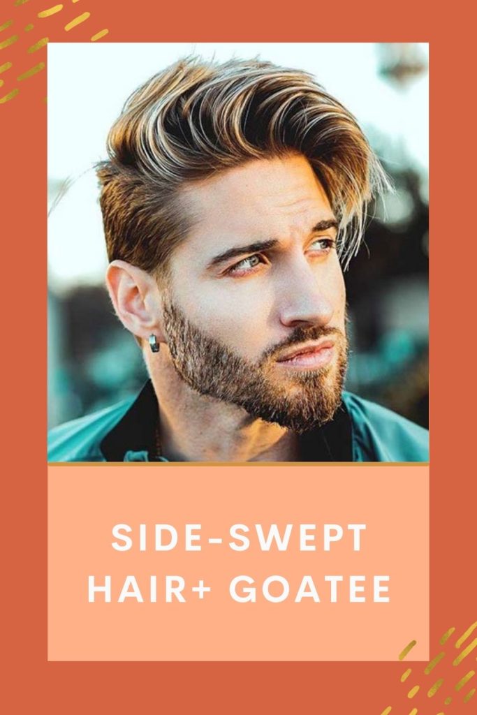 man in blonde hair giving side pose in Side-swept hair+ Goatee - beard styles 2021 for older guys