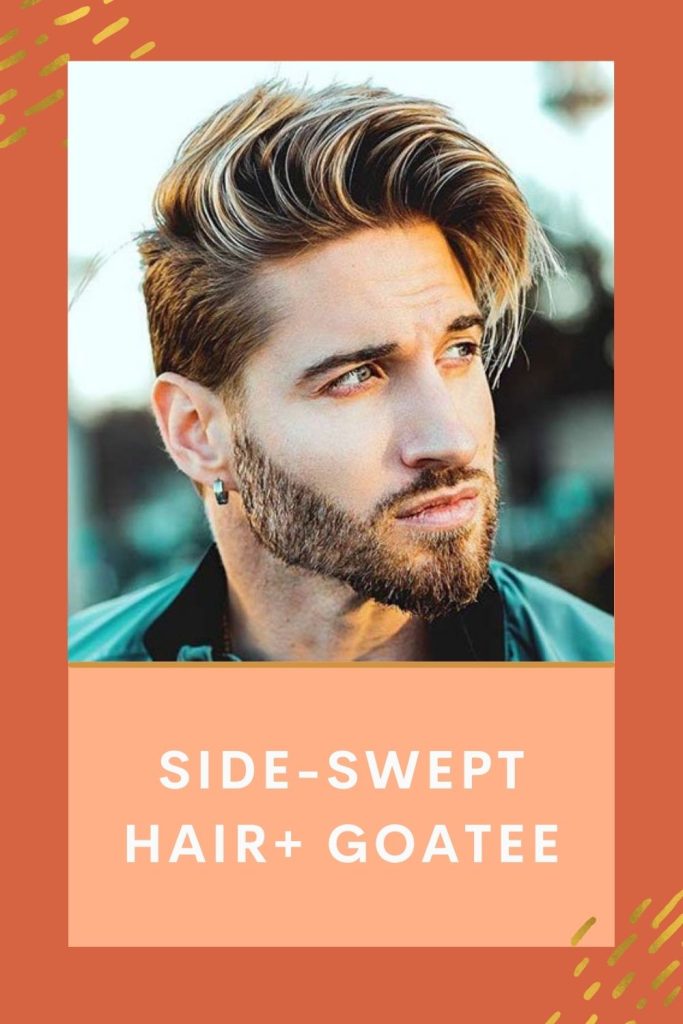 man in blonde hair giving side pose in Side-swept hair+ Goatee - beard styles 