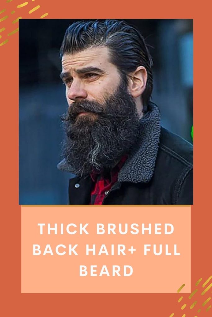 A mature man is looking at something in Thick brushed back hair+ Full beard - cool beard styles for older man