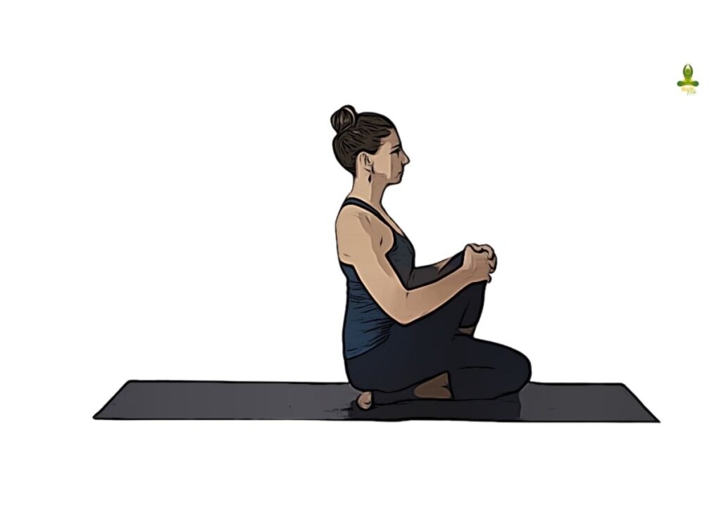 First step of Ardha Matsyendrasana or Fish Pose - yoga for thyroid gland