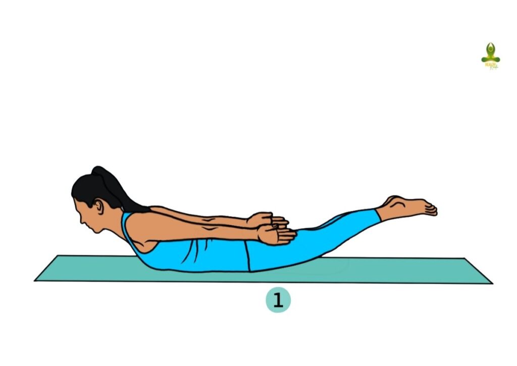 First step of Dhanurasana or Bow Pose -  yoga poses for thyroid with pictures