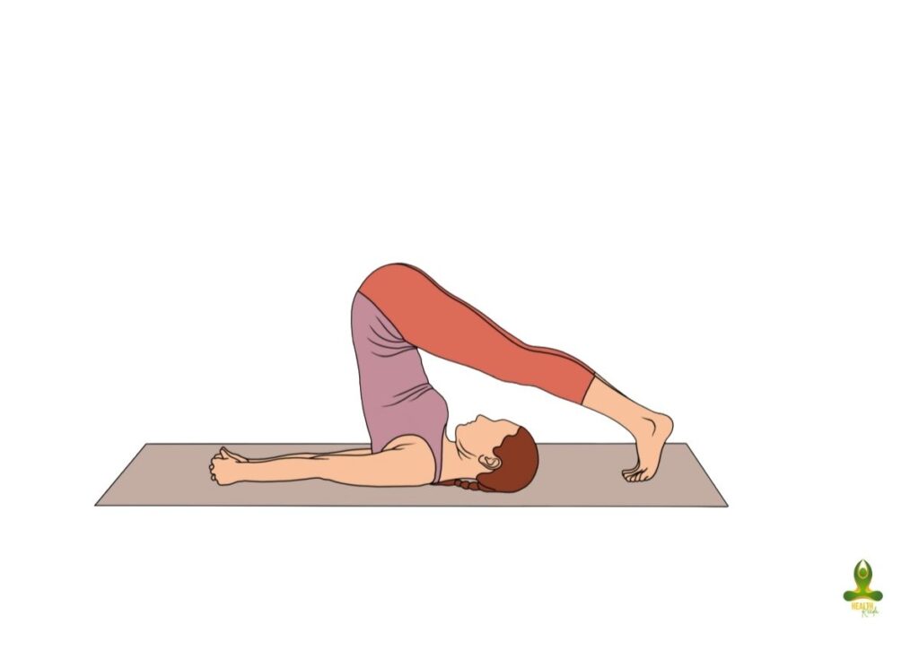 third step of Halasana or Plough Pose - yoga for thyroid cure