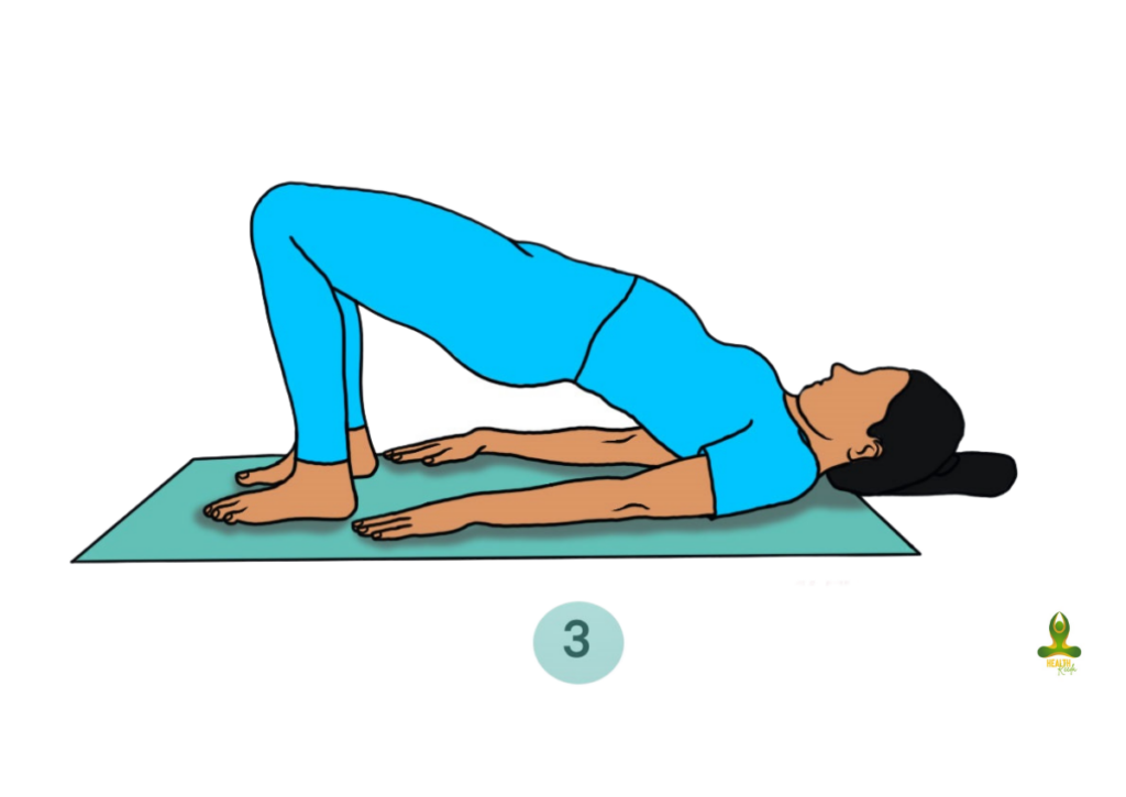 third step of Setu Bandhasana or Bridge Pose -  yoga for thyroid and weight loss