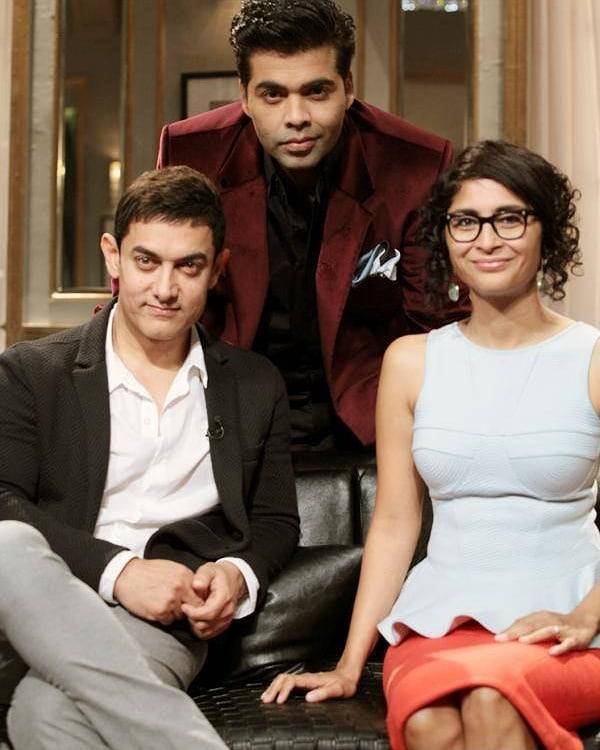 Aamir Khan posing with his wife Kiran Rao and Karan Johar - Indian Celebrities who married after 50