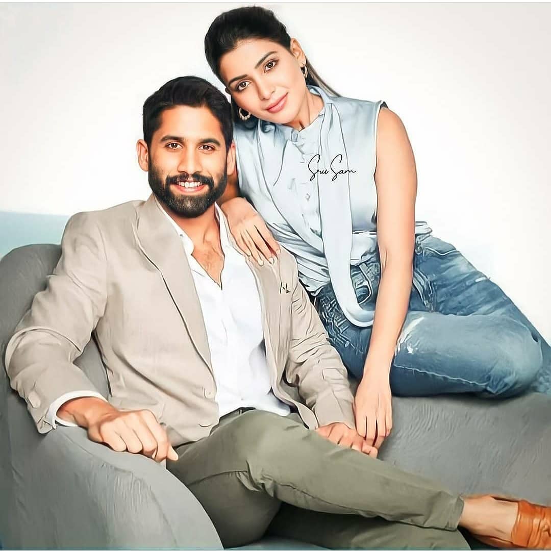 Samantha in grey top and blue jeans and Naga Chaitanya in grey coat and white shirt posing for camera - shortest marriages in bollywood