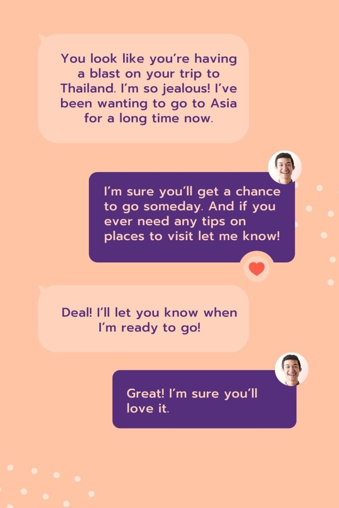 Peach and Purple Bubble Chat Webinar Pinterest Pin dating tips for girls | DM a guy on Instagram | DM a guy on Instagram examples dm a guy on instagram