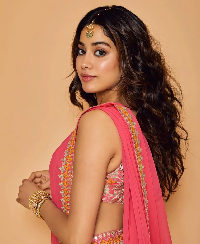 Jhanvi Kapoor in pink lehenga - face shape women