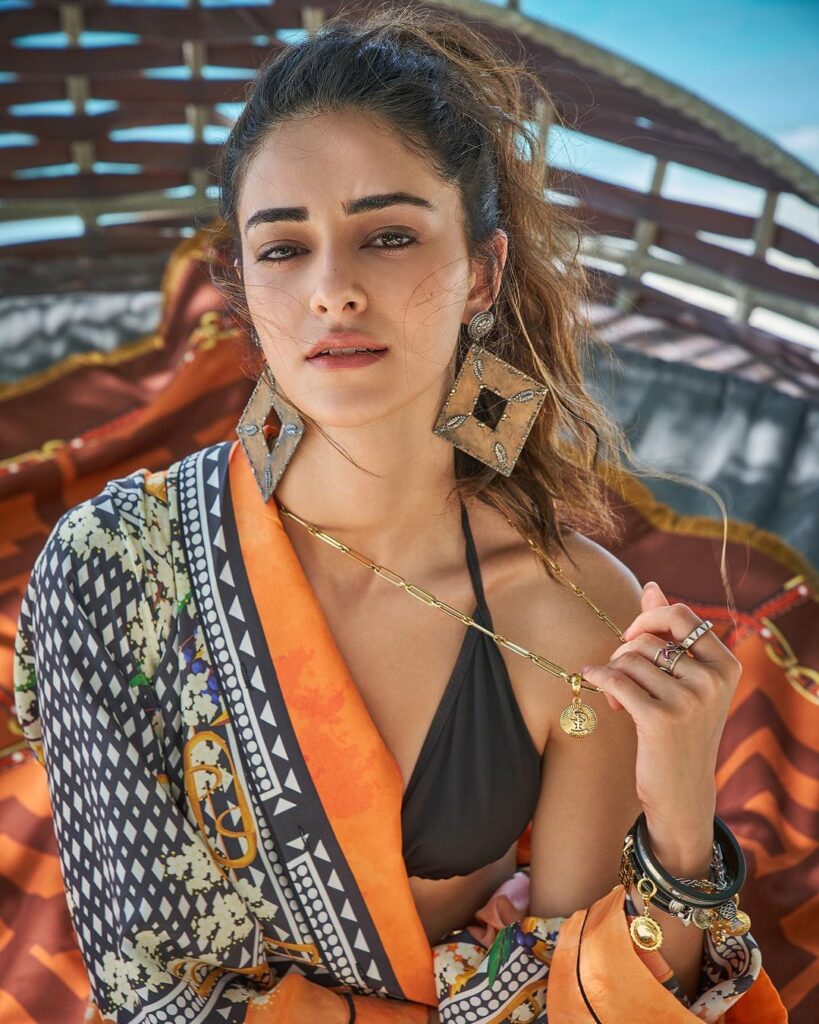 Ananya Pandey in multicolor shrug with danglers - working women hairstyles