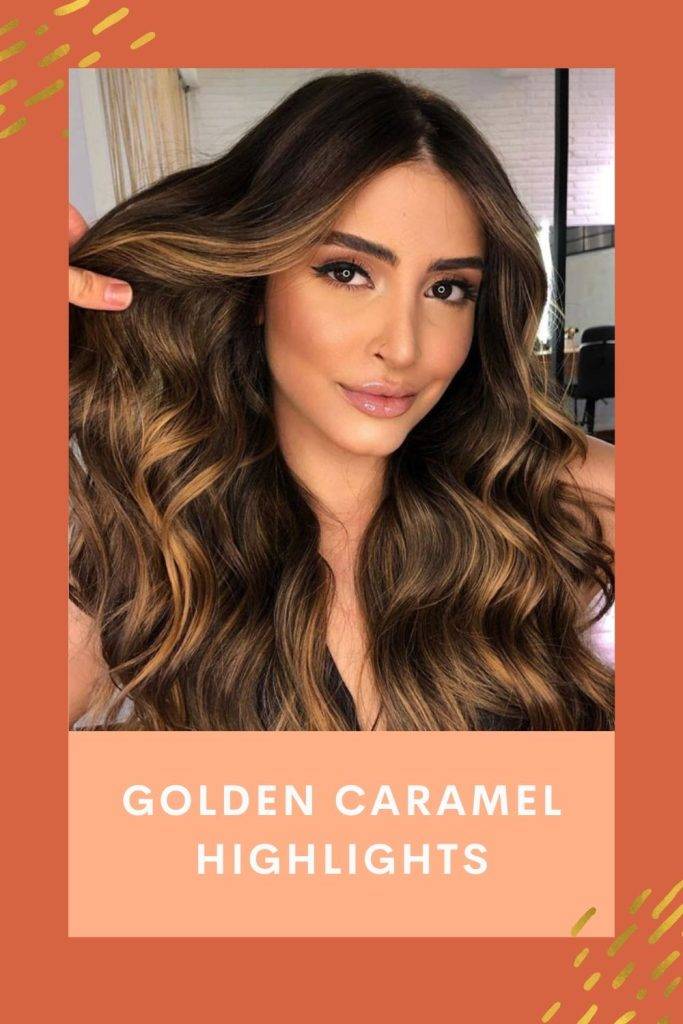 A girl is showing her Golden Caramel Highlights - hair color for women