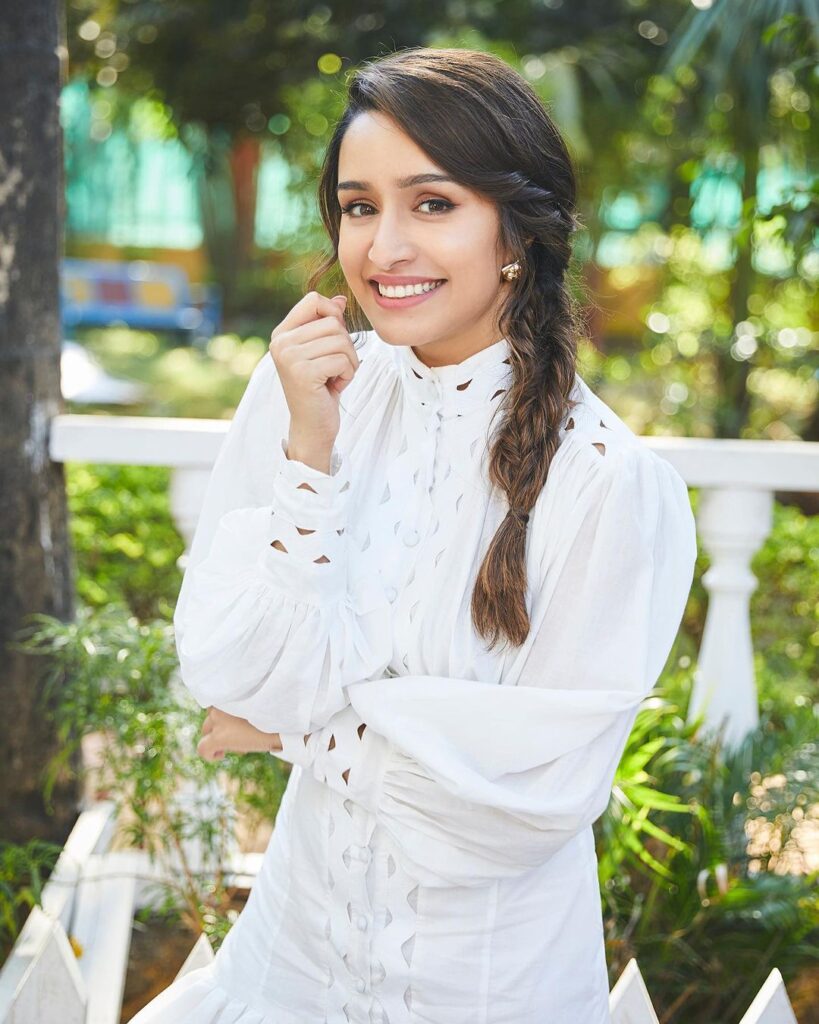 Shraddha Kapoor in white full sleeves dress with side braid - hairstyles for thin girls