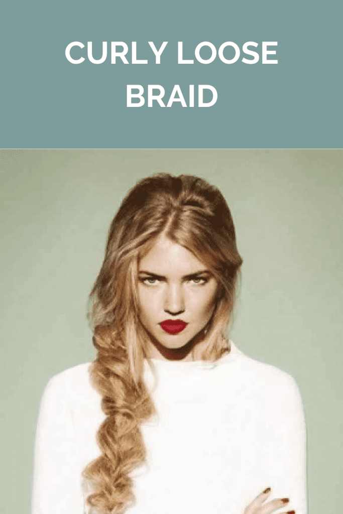 A girl in white top and red lipstick showing her intense looks with Curly loose braid - Soft Curls