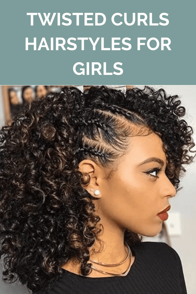 A girl in black top and stud earrings showing her Twisted curls hairstyles for girls - face shape