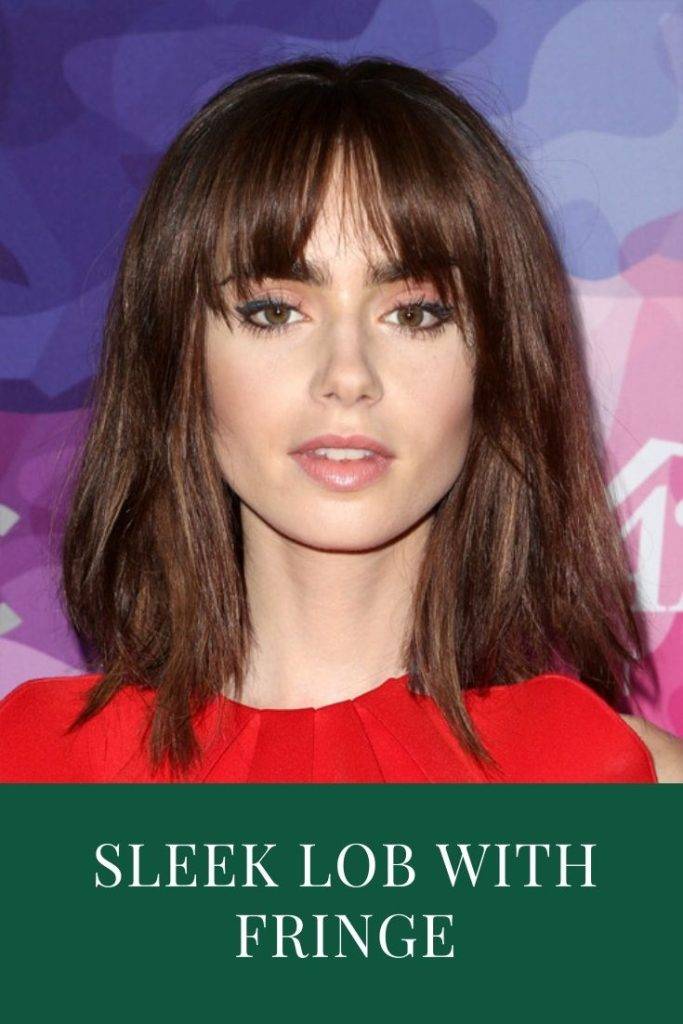 Sleek Lob With Fringe hairstyle for heart face shape women