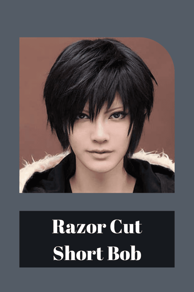 A girl in black top and intense looks showing her razor cut short hairstyle - Round face shape
