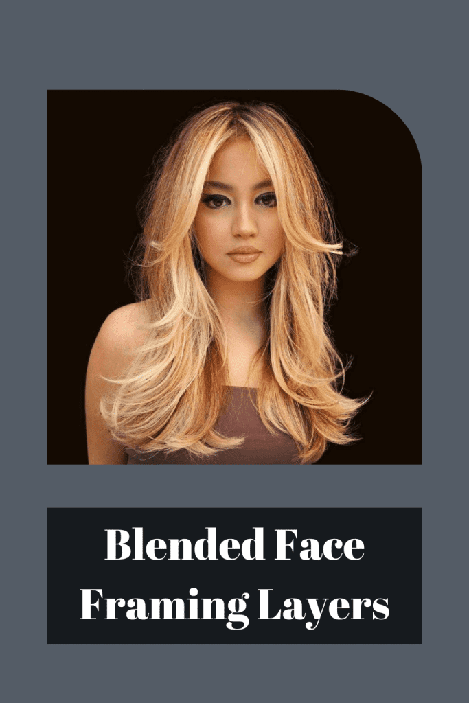A girl in blonde hair and brown tube top showing her Blended Face Framing Layers hairstyle - short hair