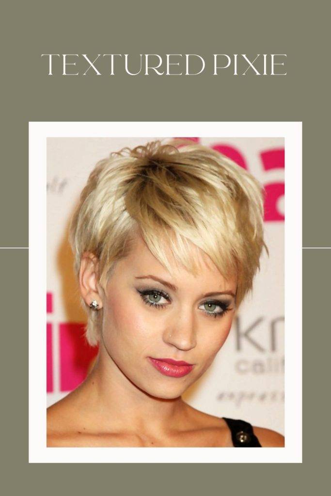 Textured pixie hairstyle for oval face shape women