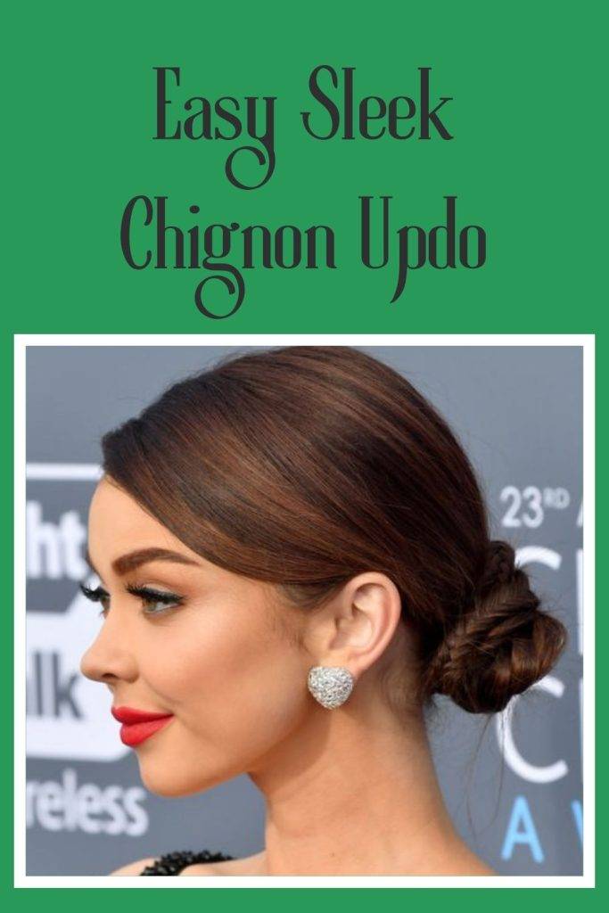 A girl in stud earing and red lipstick giving a side pose and showing her sleek chignon bun - hairstyles for long hair