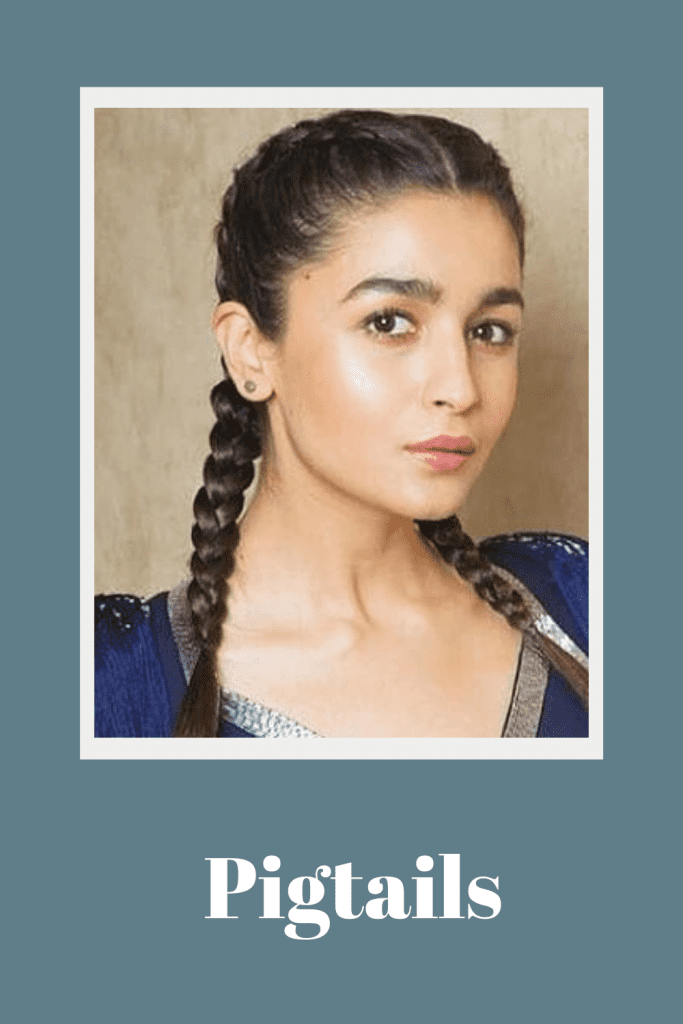 Alia Bhatt in blue dress and pigtails - braided hairstyles