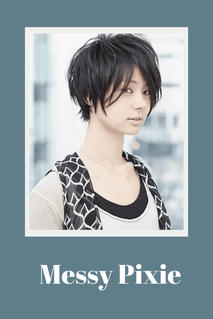 A girl in black and white top and messy pixie hairstyle - short hair