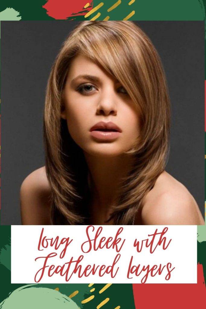 Long and sleek feathered layers hairstyle for square face shape