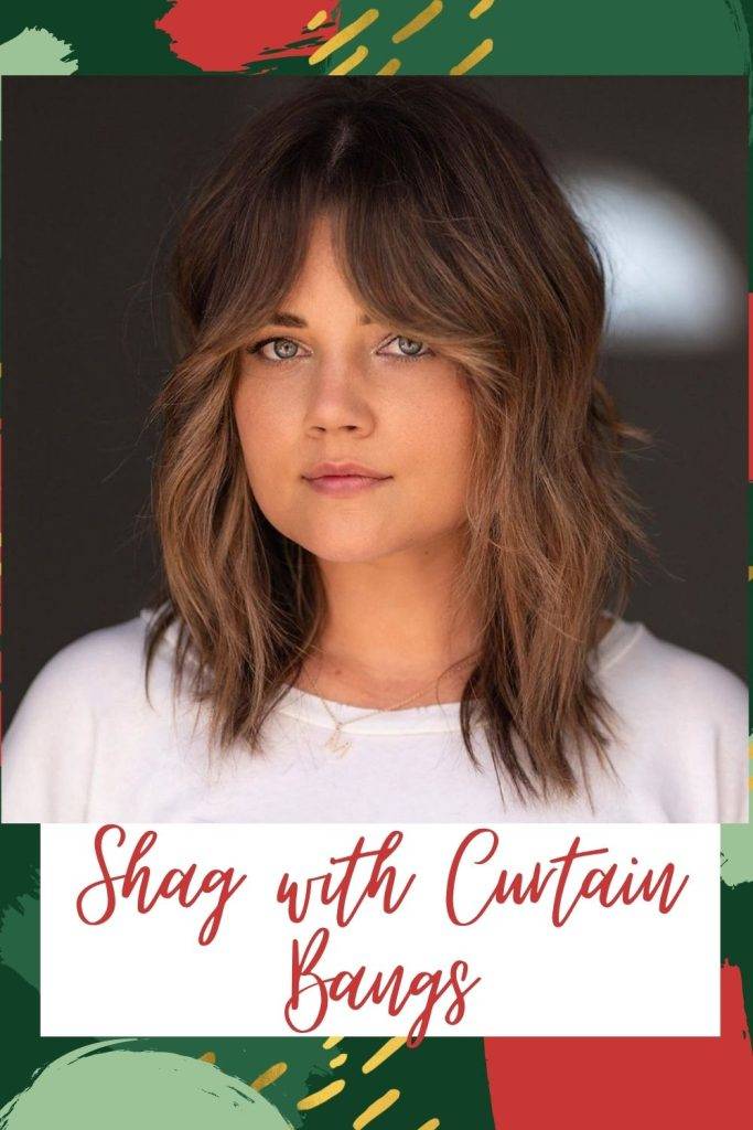 Shag with curtain bangs hairstyle - square face shape