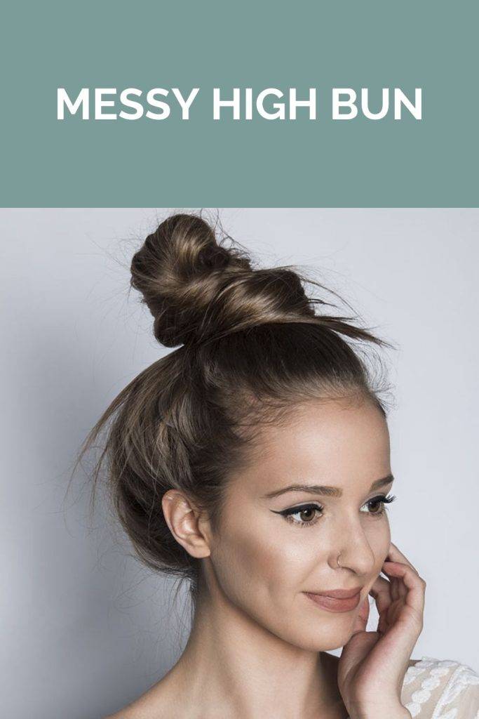A girl in white dress showing her messy high bun - hairstyles for thin hair