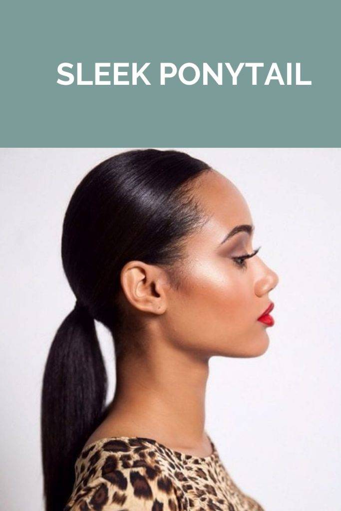 A girl in leopard printed dress and red lipstick showing the side view of her sleek ponytail - ponytail hairstyle 