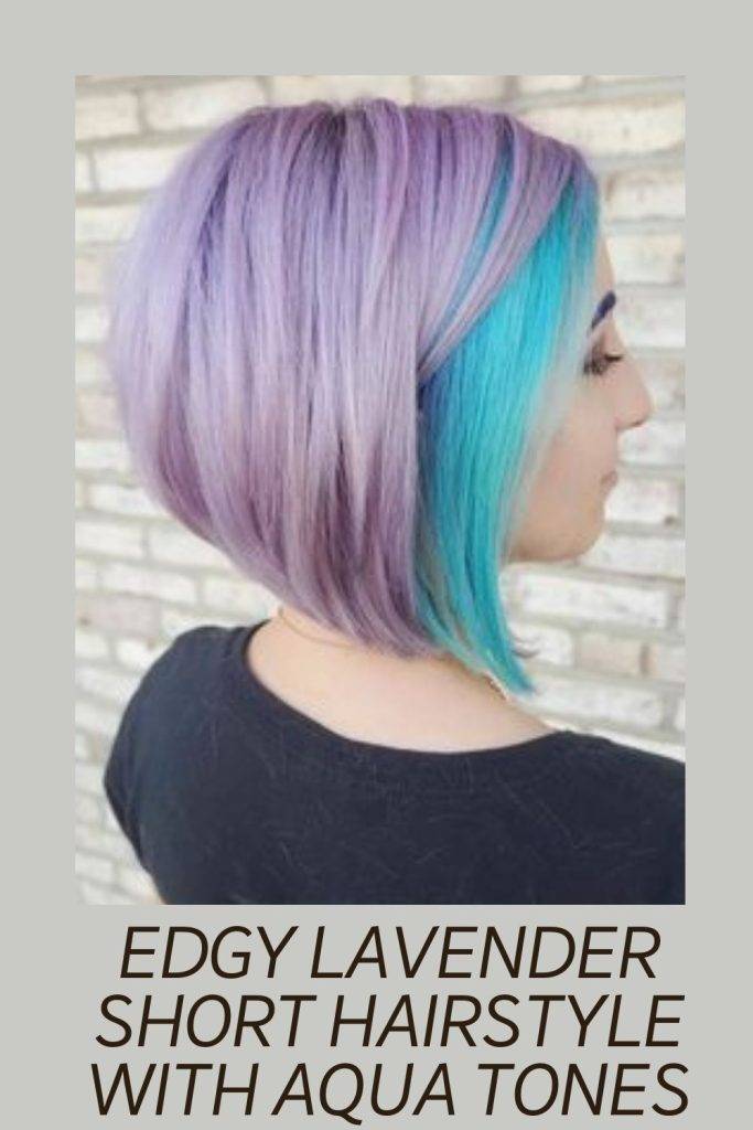 A girl in black round neck top showing the side view of her Edgy Lavender Short Hairstyle With Aqua Tones - 40s women hairstyles