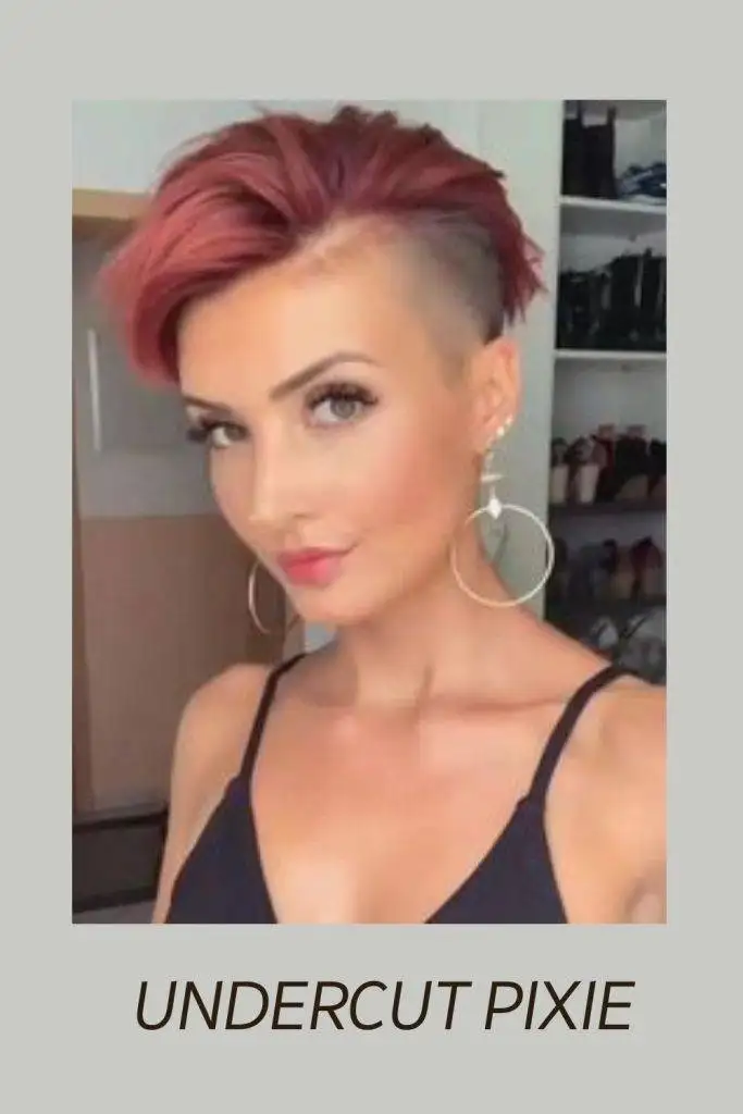 A girl in black top and hoops earrings showing her Undercut Pixie hairstyle - hair color in 2022