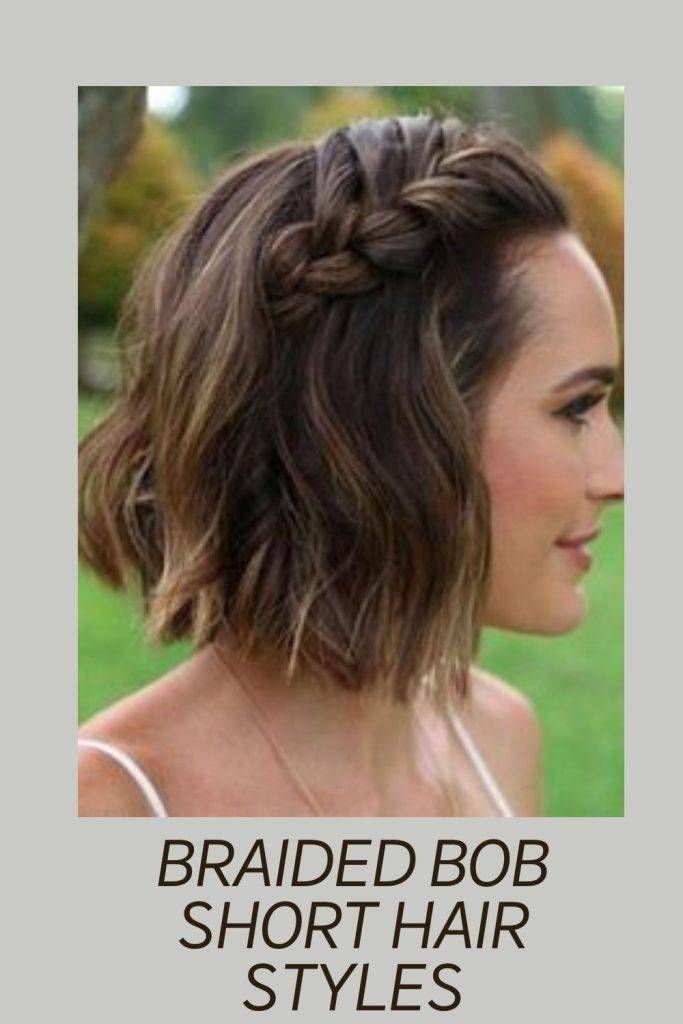 A girl in white strappy dress showing the side view of her Braided Bob Short Hair Styles - hairstyles for short hair