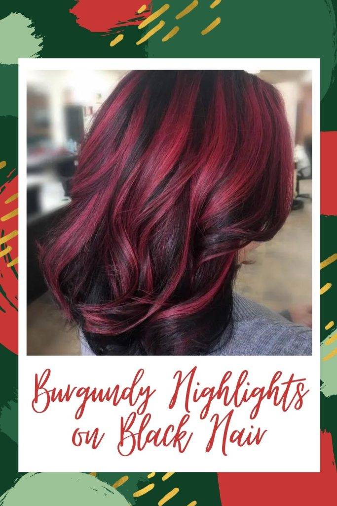A girl showing the back view of her Burgundy Highlights on Black Hair color - burgundy hair color for women