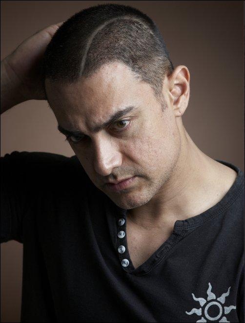 Aamir Khan in front open black-shirt showing his Semi-bald Buzz Cut hairstyle - Aamir Khan Latest Hairstyle
