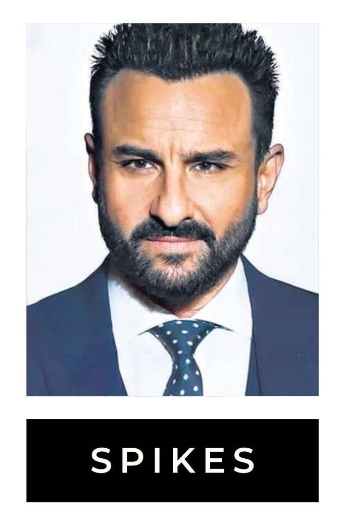 Saif Ali Khan in blue suit with matching tie and white shirt posing for camera and showing spikes hairstyle - saif ali khan web series hairstyles