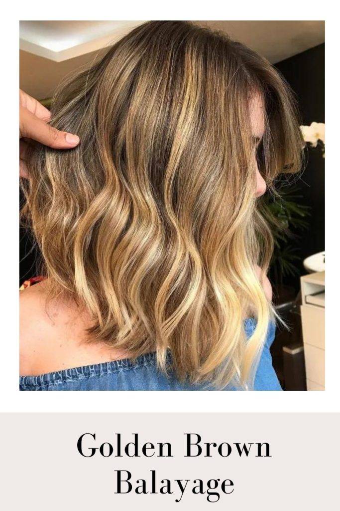 A girl is showing the side view of her Golden Brown Balayage hair color - golden color hair