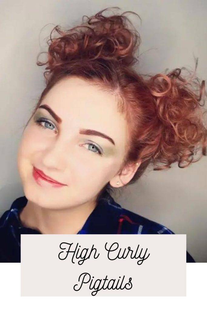 High curly pigtails - hairstyle for frizzy hair