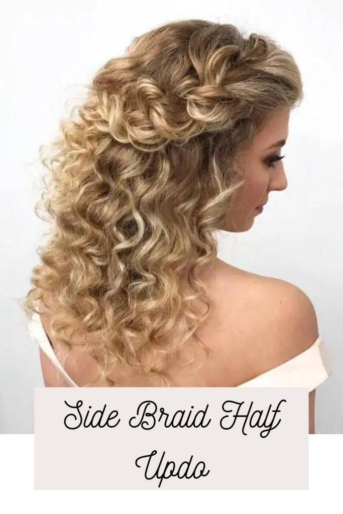 Side braid half updo - haircuts for frizzy wavy hair