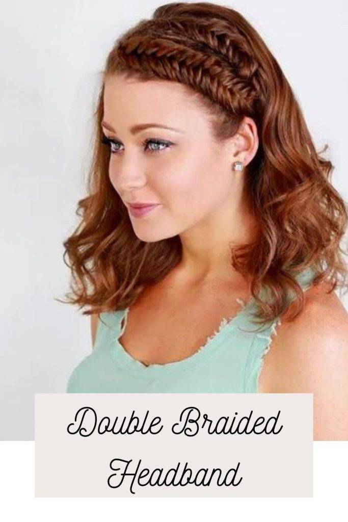 A girl in light green cut sleeves top showing the side view of her double braided headband - hairstyle for fluffy hair