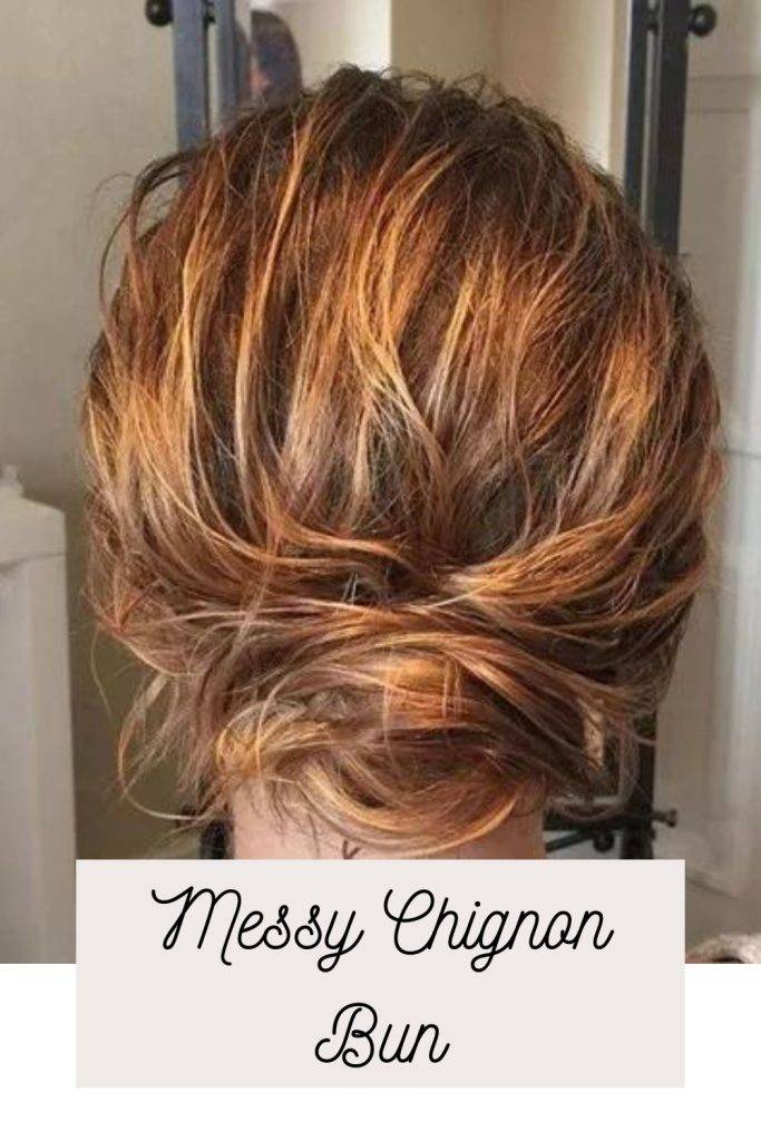 A girl is showing the back view of her messy chignon bun - bun hairstyles