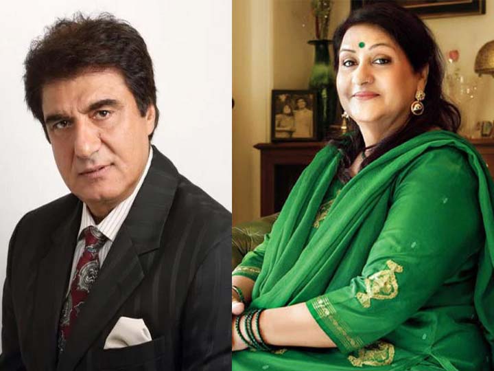Raj Babbar in grey suit with white lining shirt and Nadira Babbar in green suit - best partner for July born