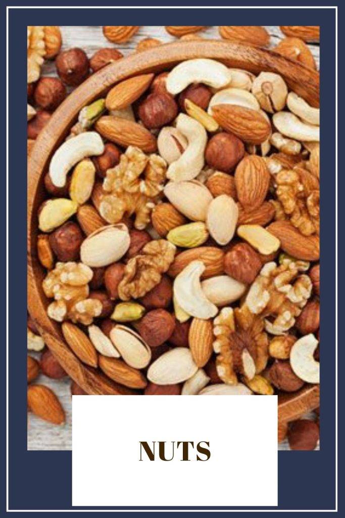 Lots of different nuts a one wooden bowl - weight loss foods
