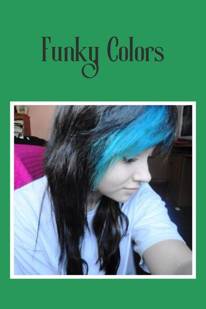 girl in sky blue top showing her funky hair colors - hair care routine