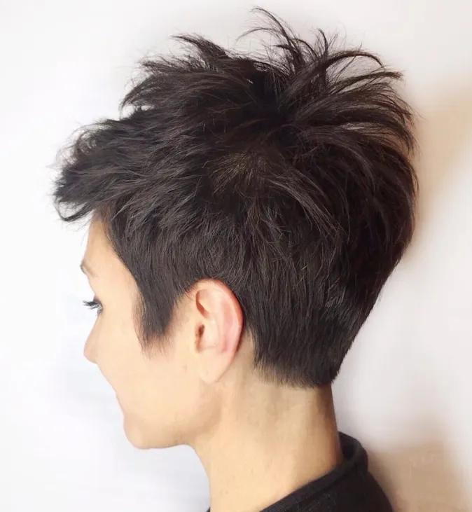 Woman in black dress and Spiky Pixie hairstyle - pixie haircut images